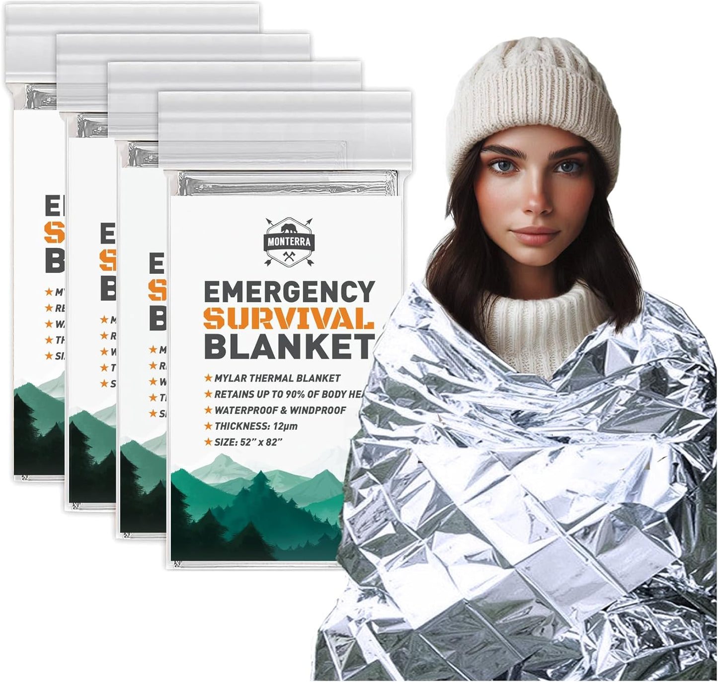 4-Pack Thermal Space Blankets - Survival Essential!