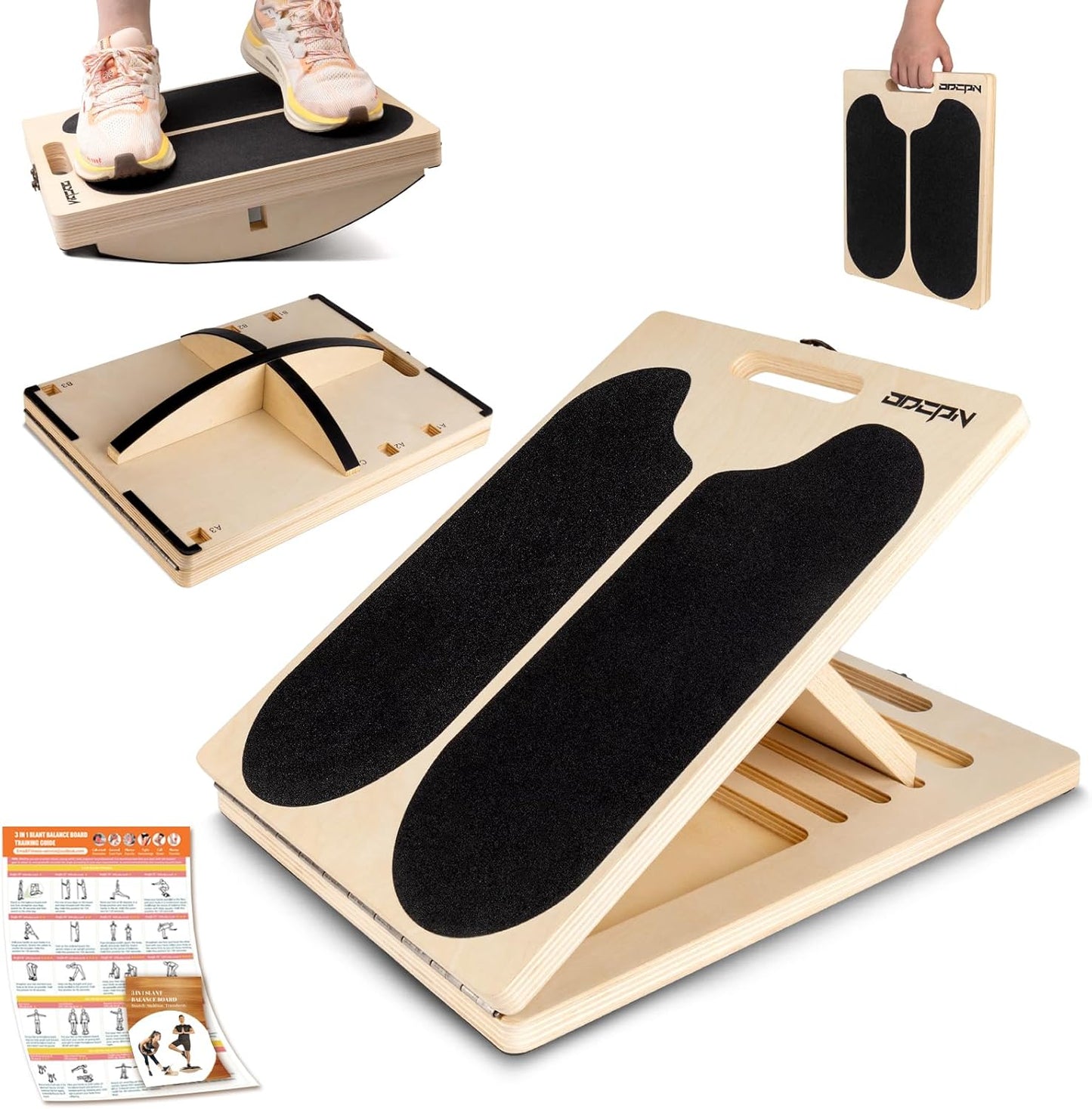 3-in-1 Wooden Slant Board & Balance Board for Core Strength