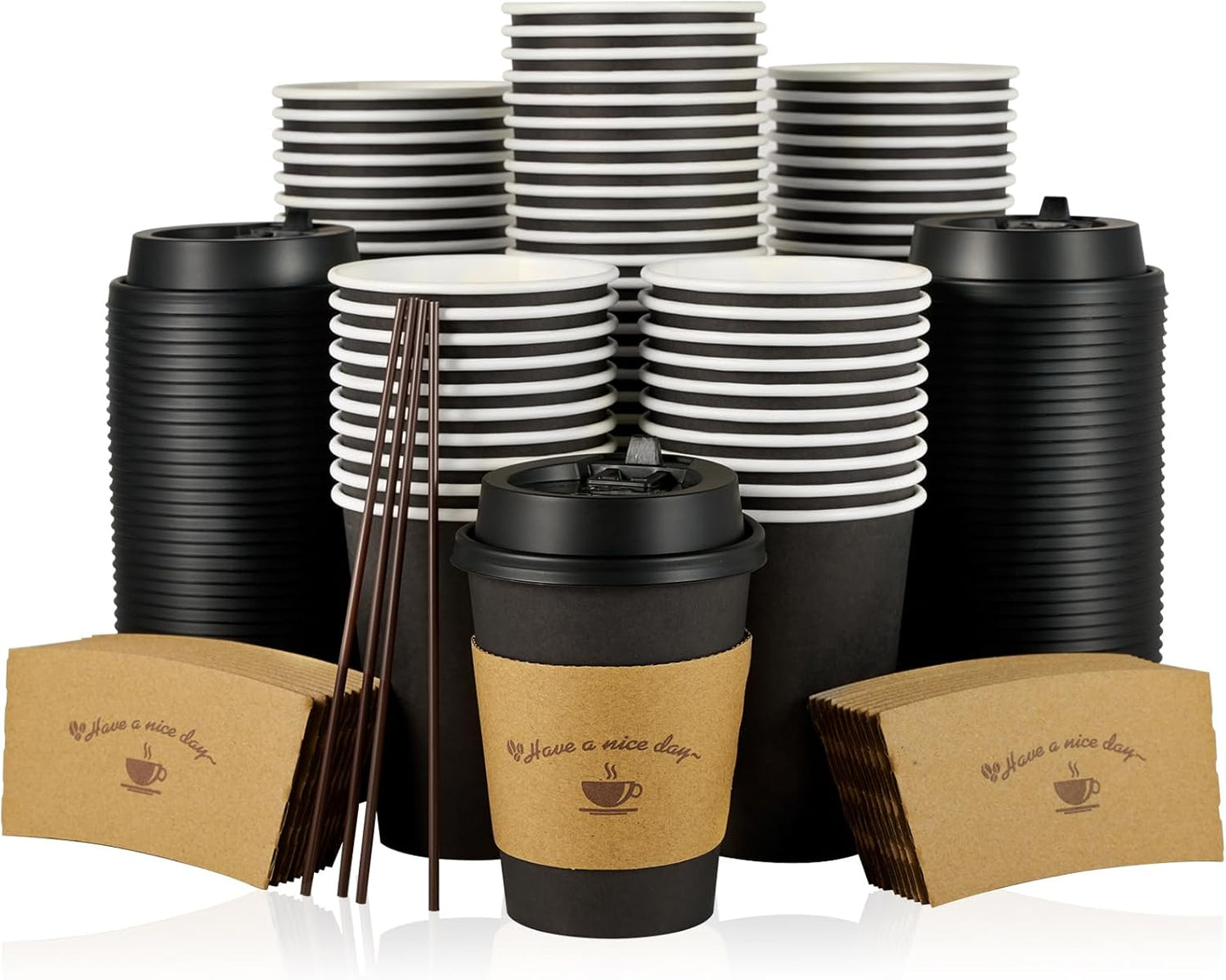 LITOPAK 100 Pack 12 oz Disposable Coffee Cups - Perfect for Hot Drinks!
