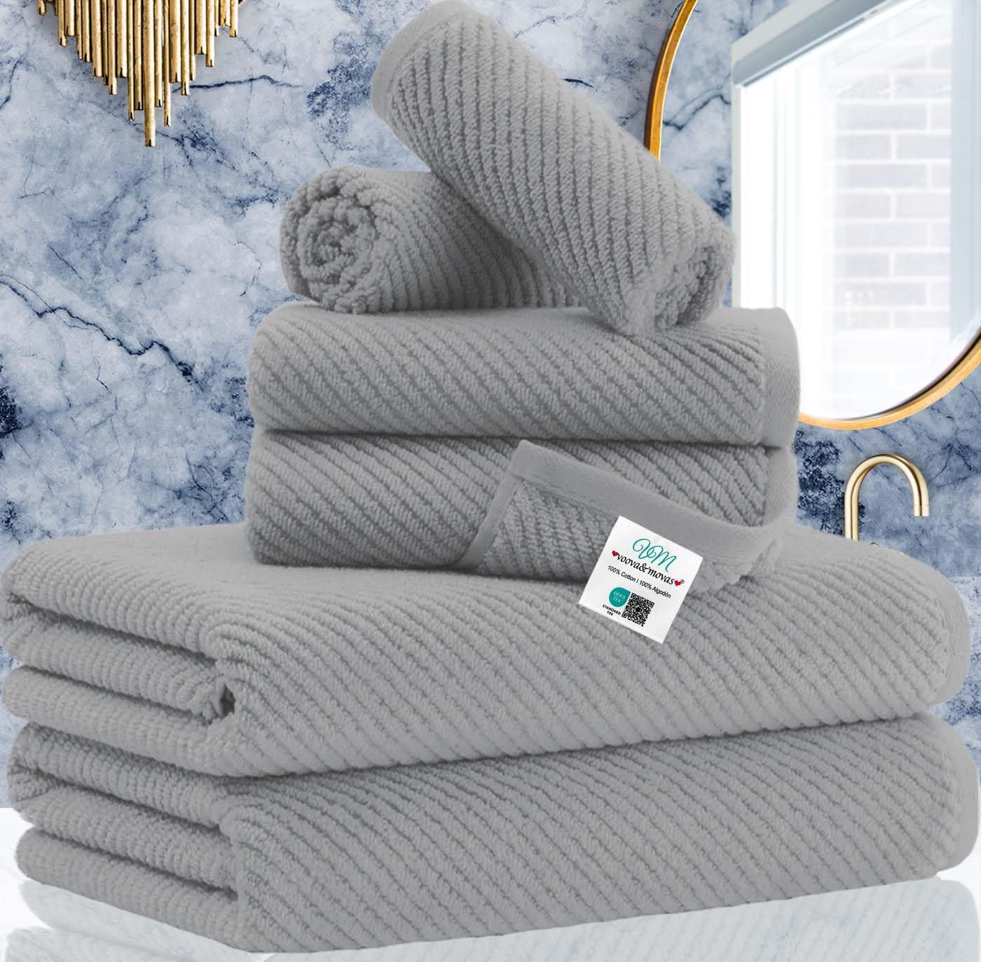 VOOVA & MOVAS Grey Bathroom Towel Sets - Soft & Quick Dry