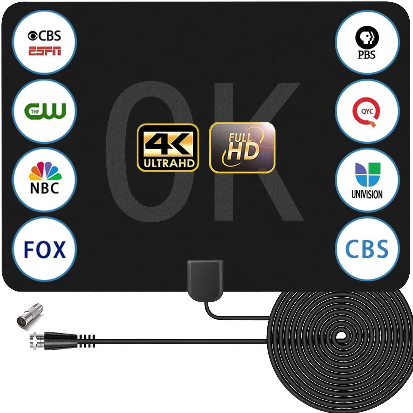 4K HD Indoor TV Antenna w/ Long Range Signal Boost