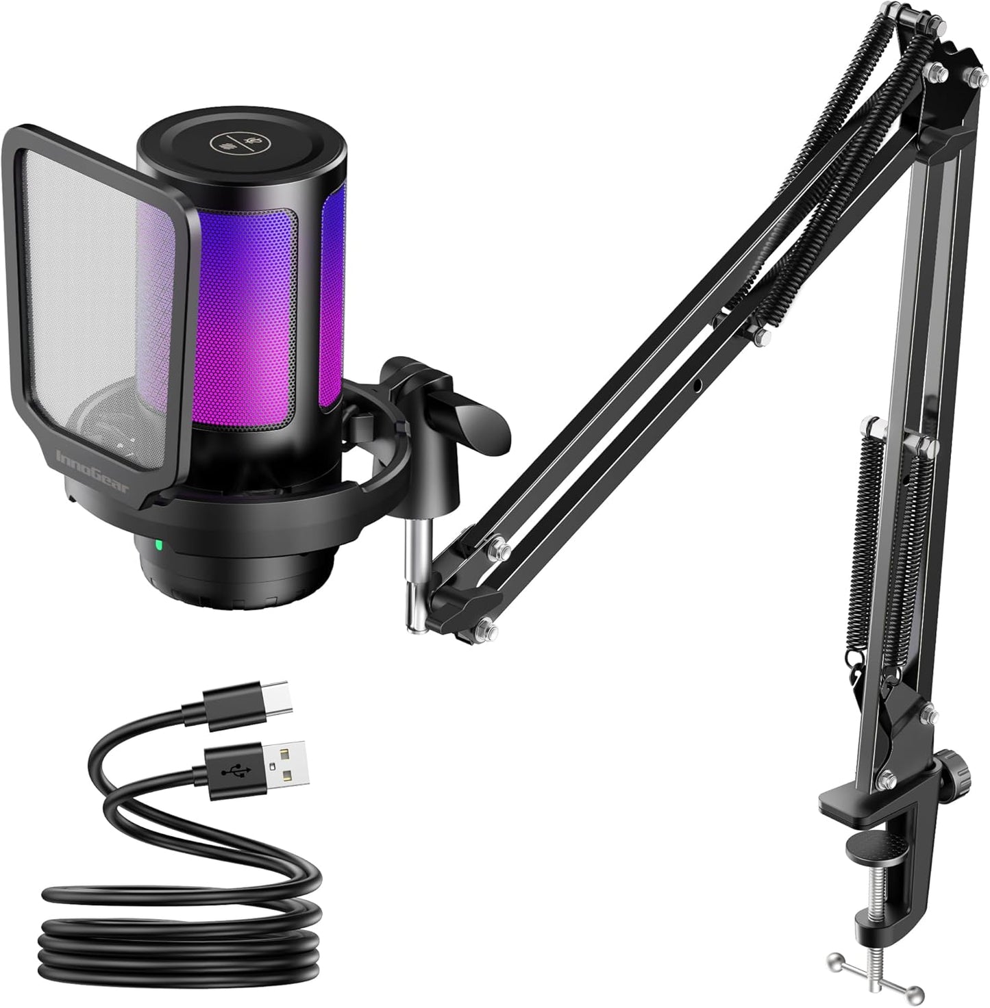 InnoGear Gaming USB Mic - Noise Cancellation, RGB, Boom Arm Stand