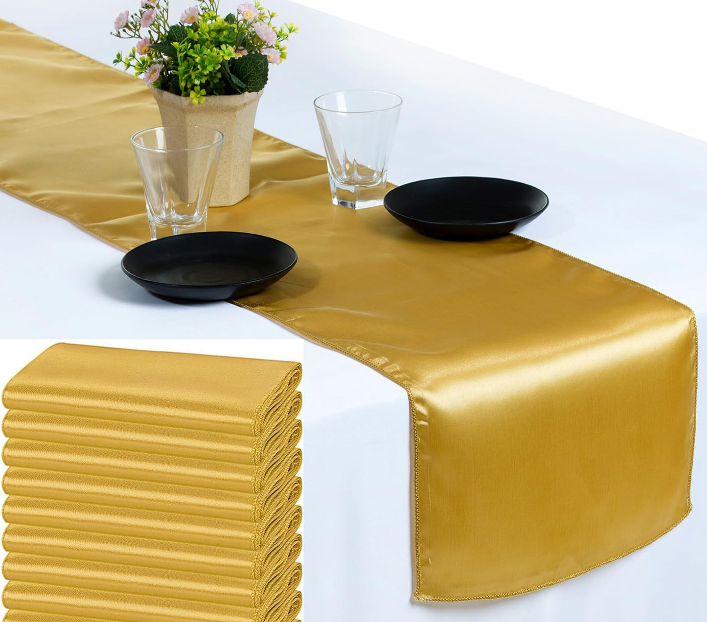 50 PCS Satin Table Runners 12 x 108 Inch for Events and Parties