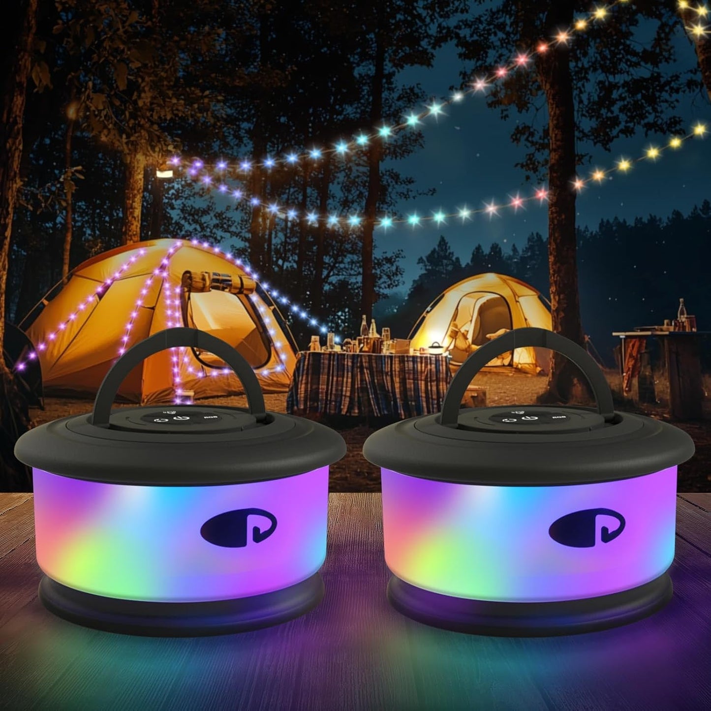 2-Pack Camping String Lights with 19 Modes for Outdoor Fun