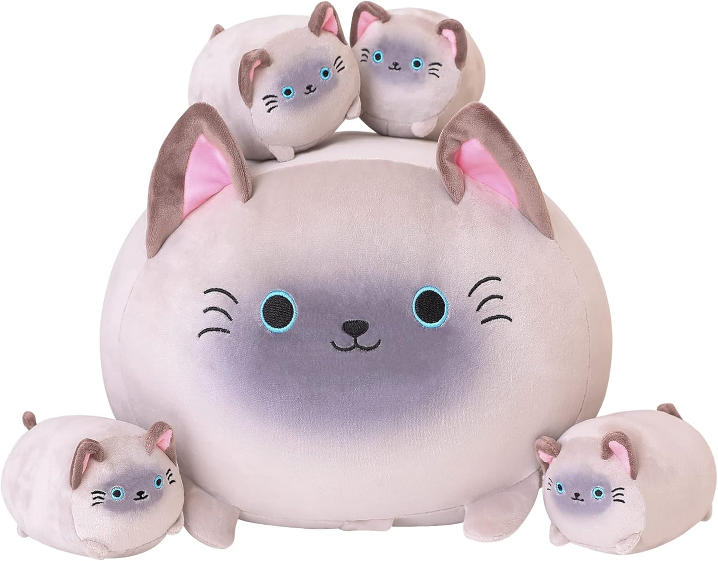 SQEQE Siamese Cat Plush with 4 Squishy Kitties for Kids
