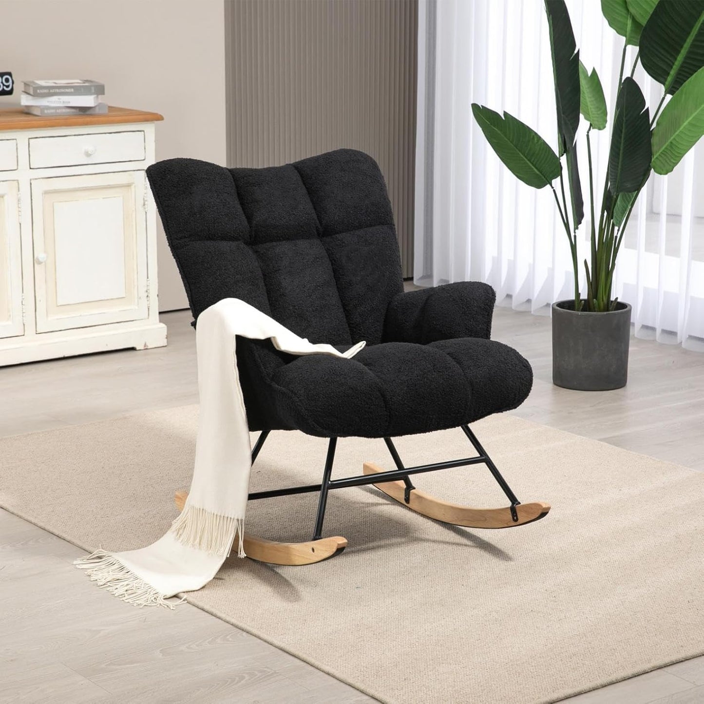 Rocking Chair Nursery Teddy Upholstered Glider Rocker for Comfort