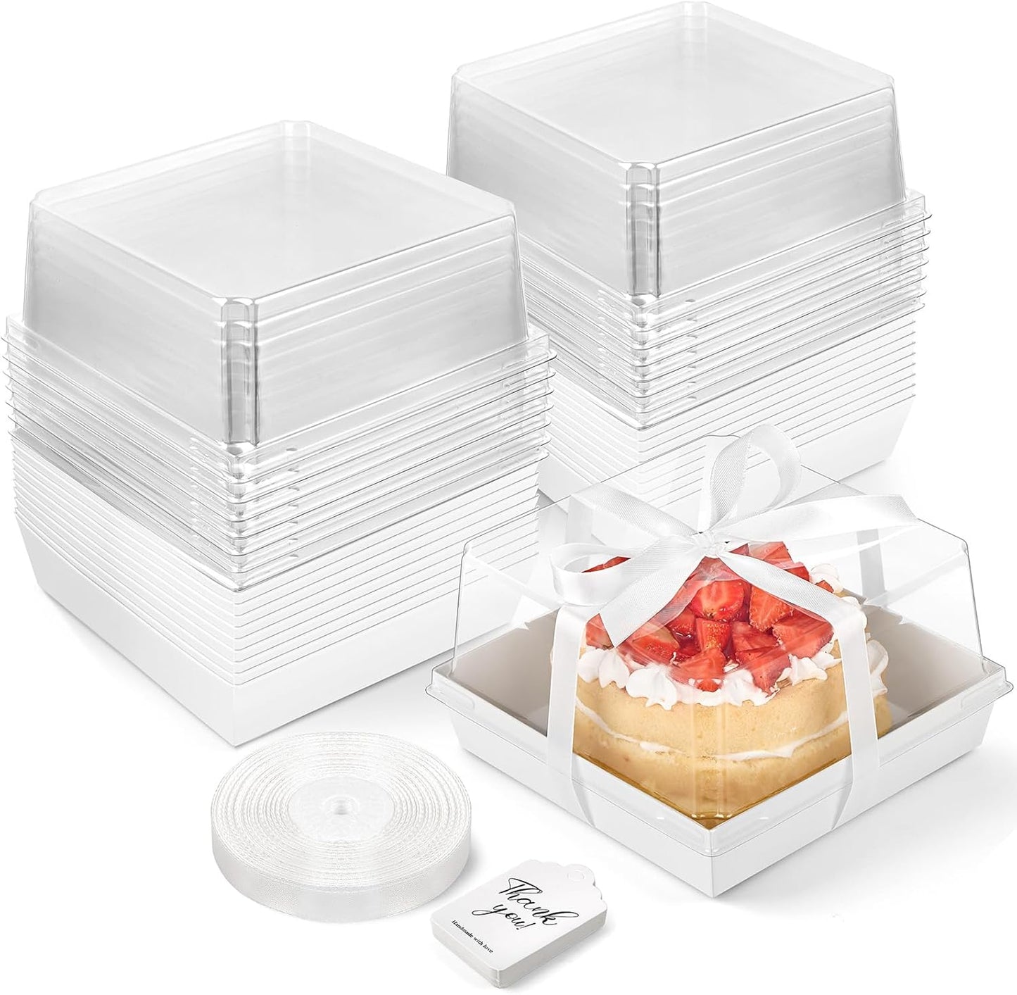 7 x 7 x 4 Inches Paper Cake Boxes with Clear Lids for Desserts