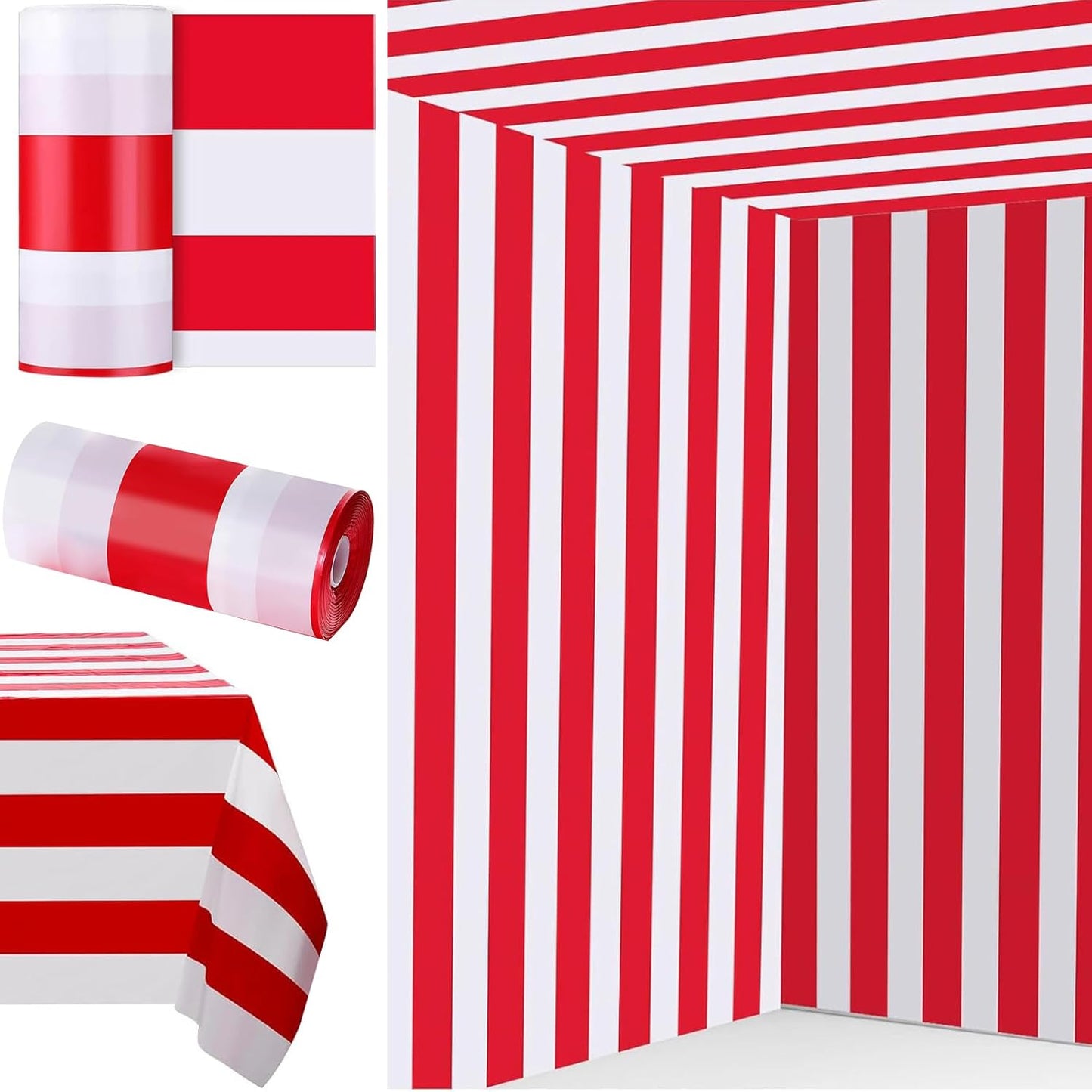 Ctosree 78.7 in x 100 ft Striped Tablecloth Roll for Parties