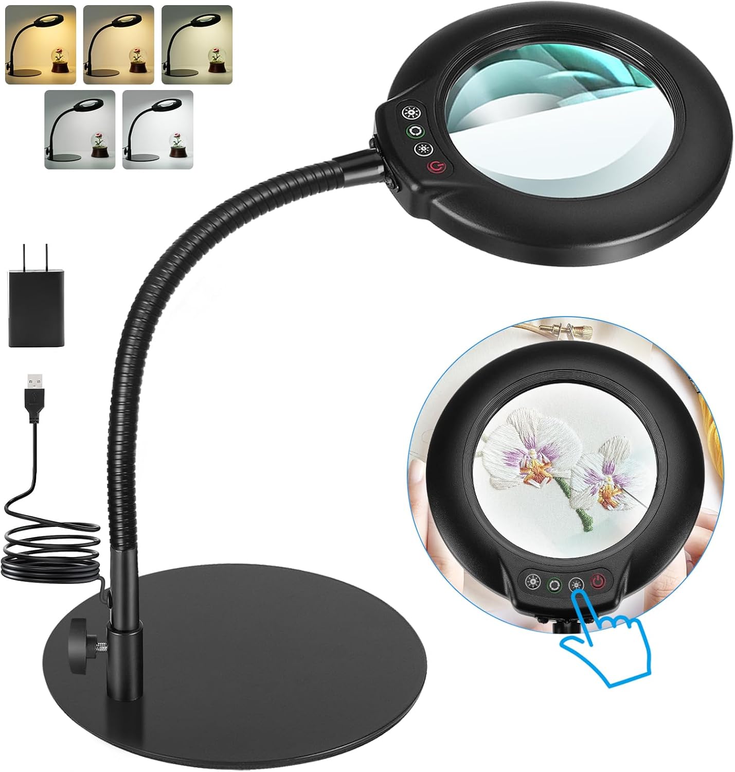 Hands-Free 10X Magnifying Glass & Lamp Combo for Close Work