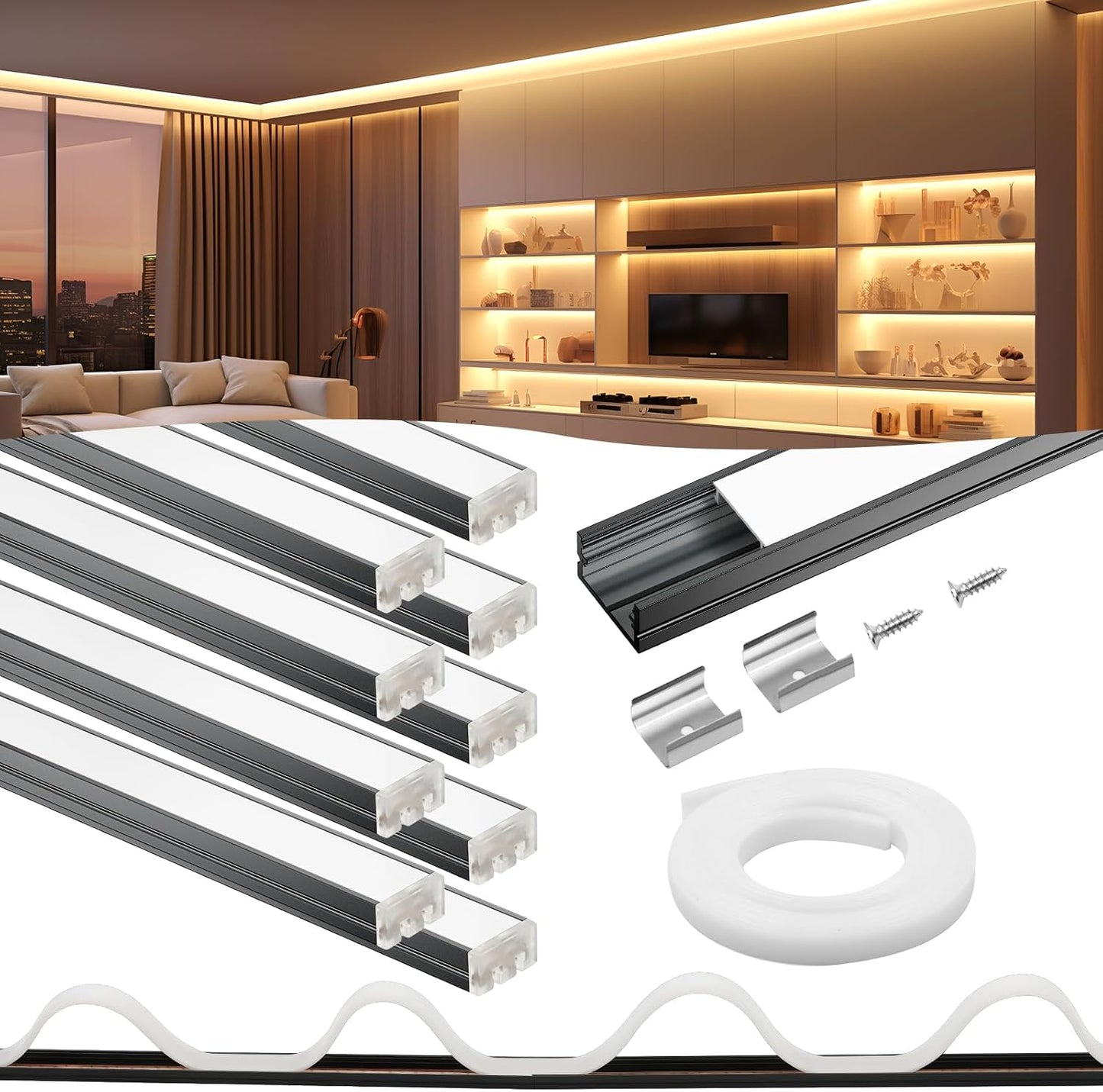 VST 10pack 3.3FT Black U Shape Aluminum Channel for LED Lighting