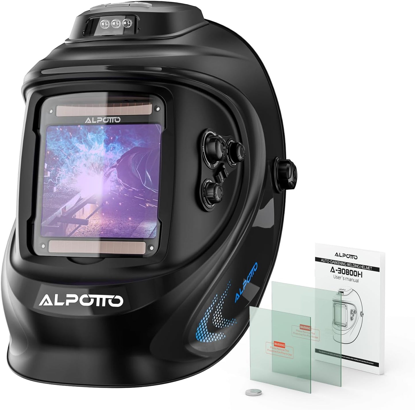 Alpotto Solar-Powered Welding Helmet: True Color Vision, Fan & Light