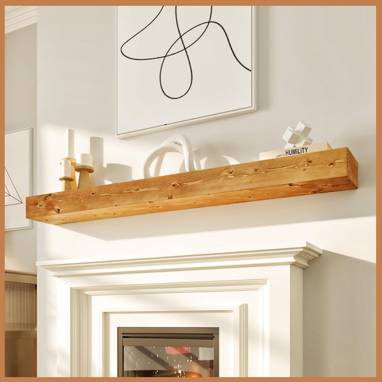 Avana Fireplace Mantle - Handcrafted Natural Wood Design
