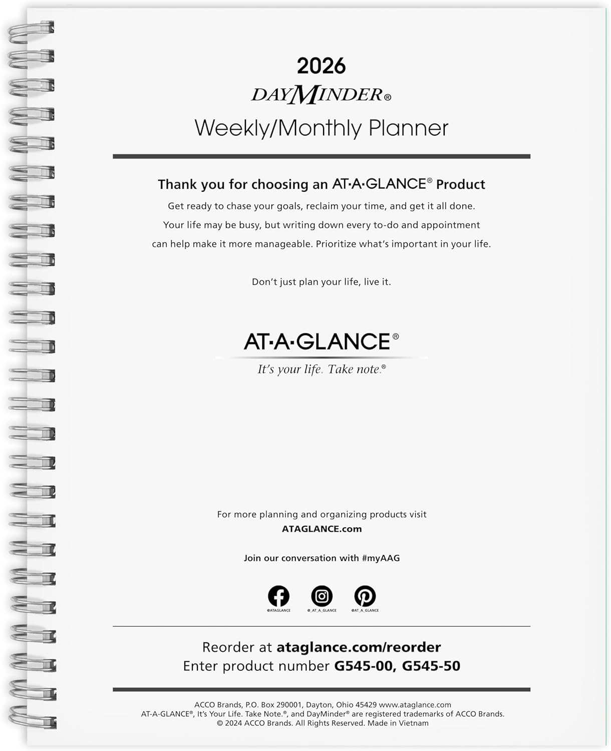2026 Planner Refill for G545 Line Planners - Weekly & Monthly