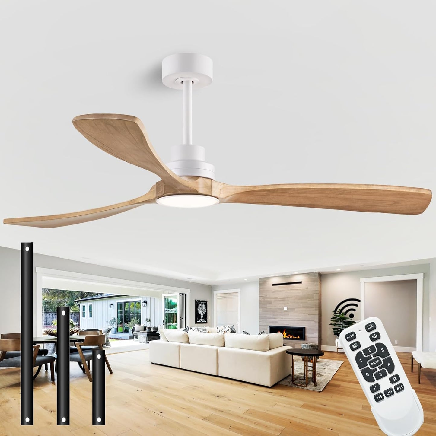 60 Inch Ceiling Fan with Light and Remote Control for Home Use