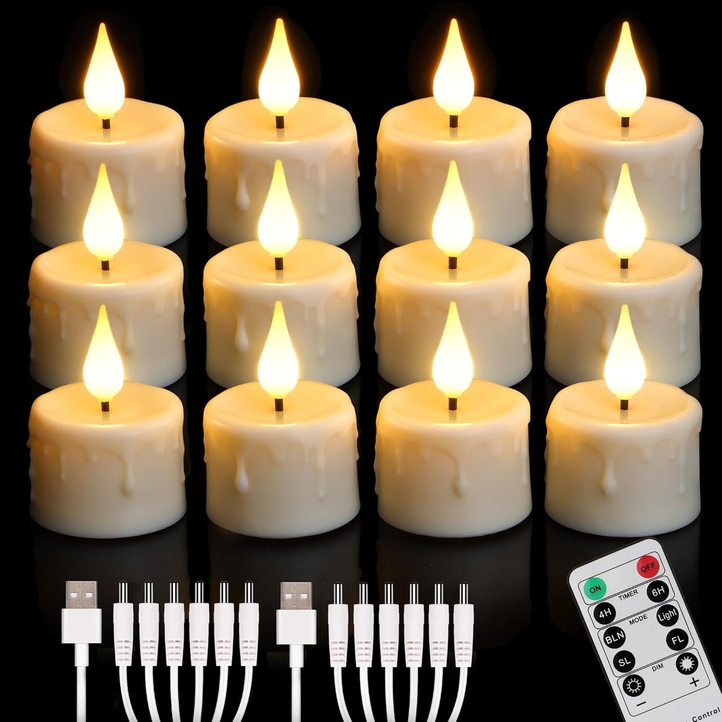 Rechargeable LED Tealight Candles with Remote Control & Timer
