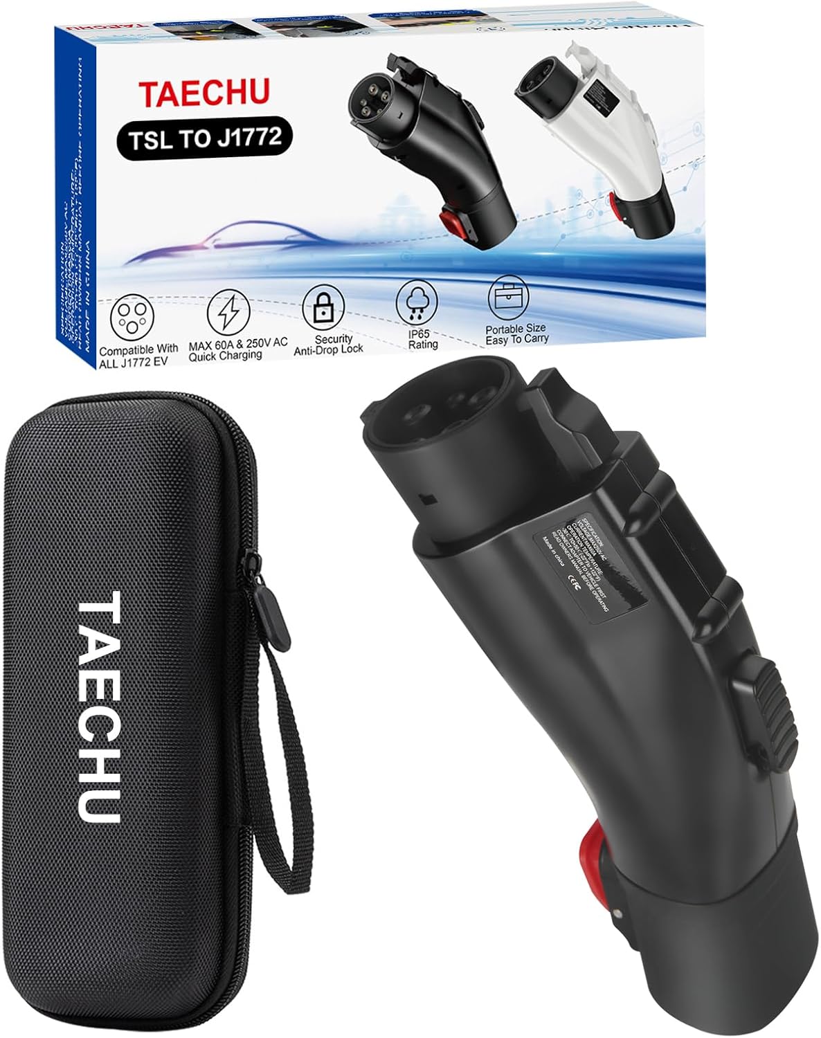 Tesla to J1772 Adapter, 60A & 250V, Anti-Drop Lock, Portable Case