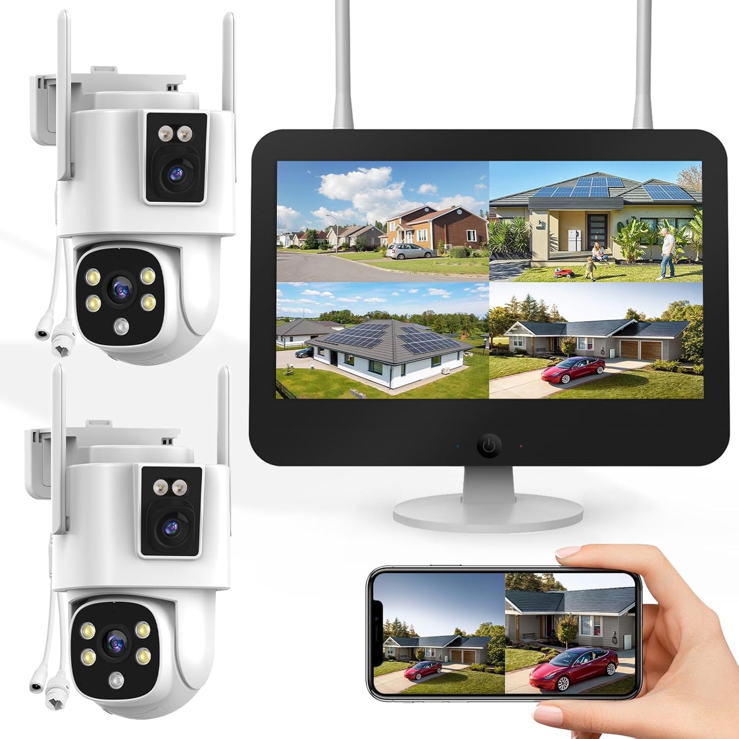 Wireless Security Camera System with Dual Lens and Auto Tracking
