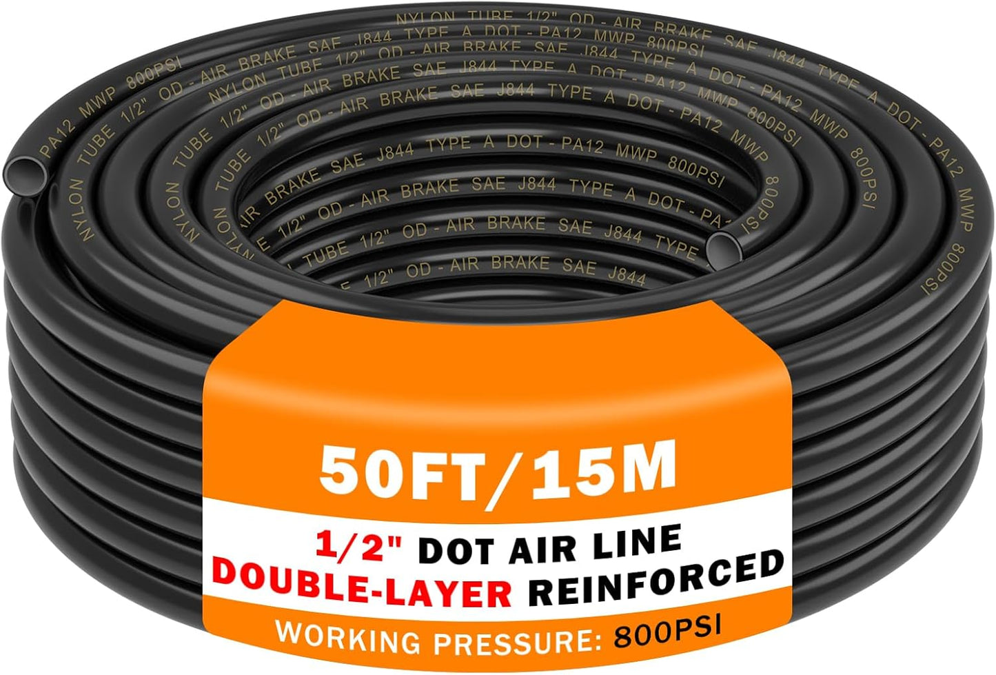 Premium 50 FT 1/2 Inch DOT Air Line Tubing for Pneumatic Systems