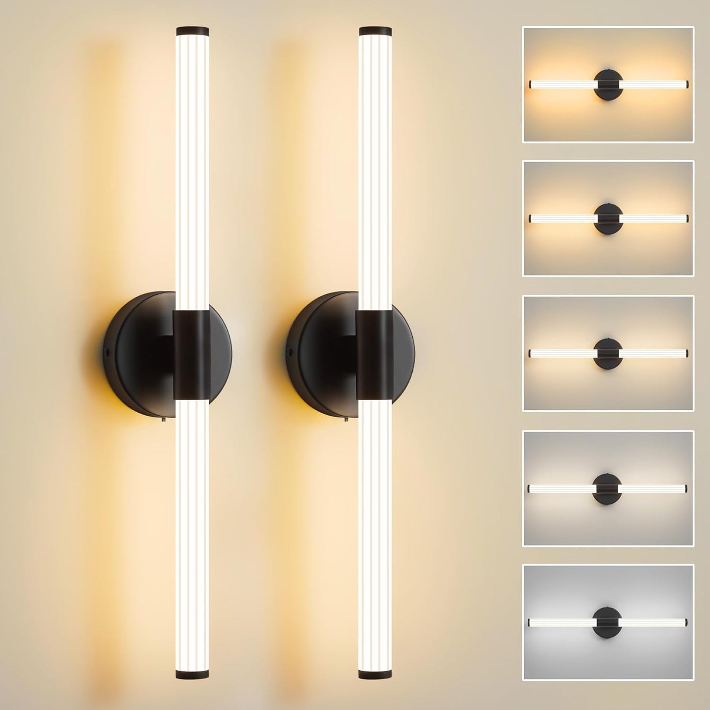 Modern Bathroom Wall Sconces Set of 2 Dimmable LED Fixtures