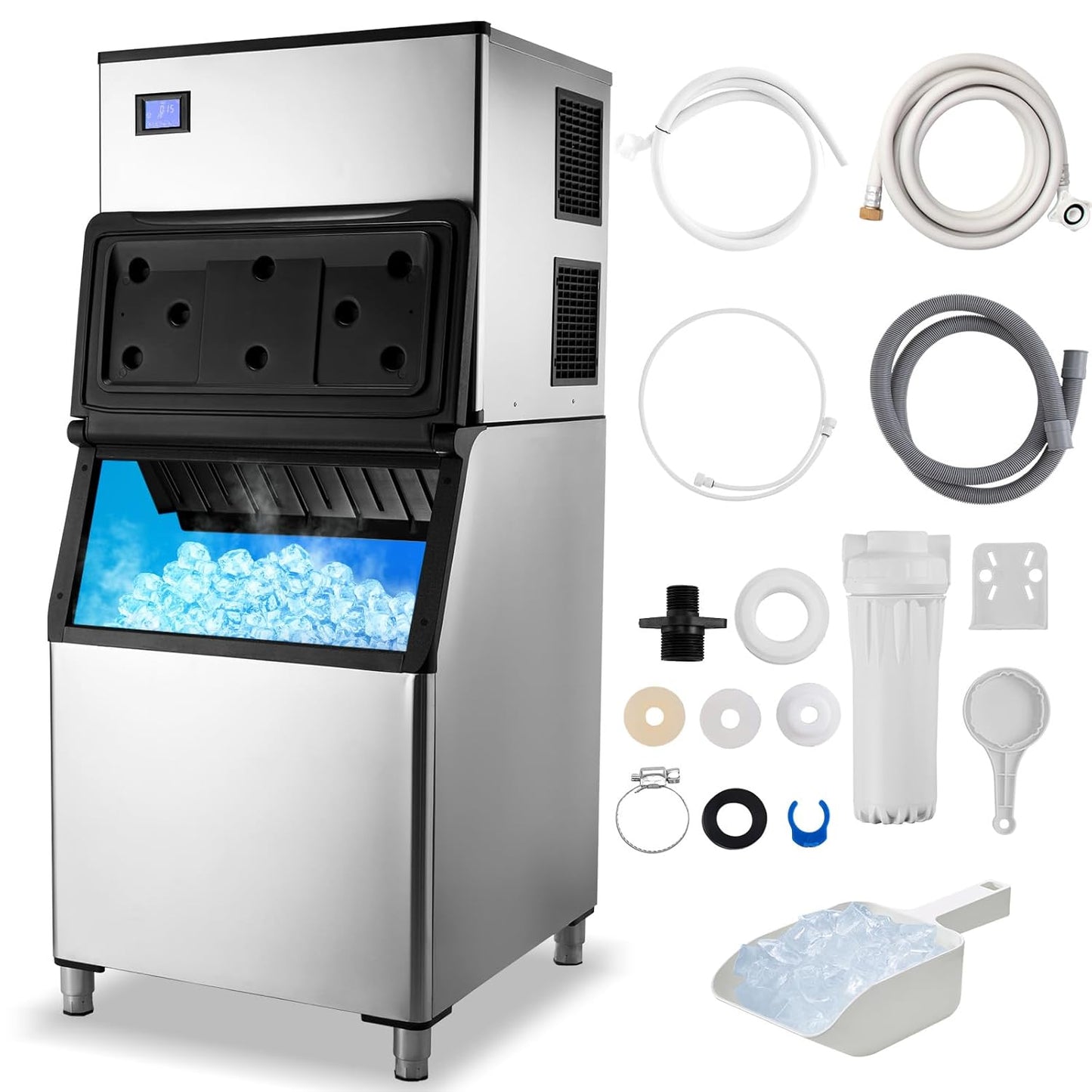 800LBS/24H Self-Cleaning Ice Maker with Large Storage Bin