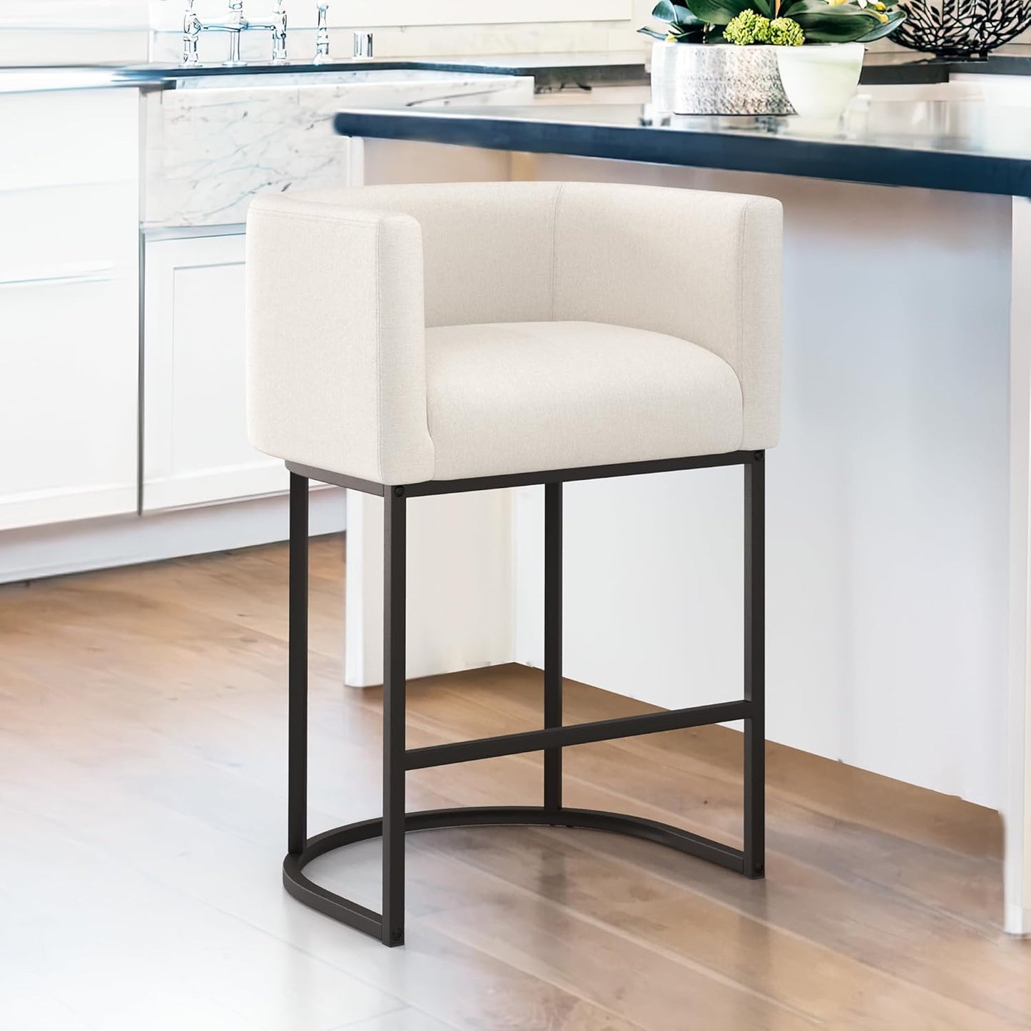 Modern Barrel Counter Height Bar Stools with Backrest and Arms