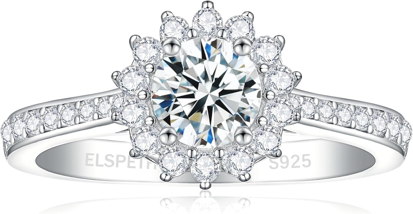 Elspeth 925 Sterling Silver Engagement Ring with Cubic Zirconia