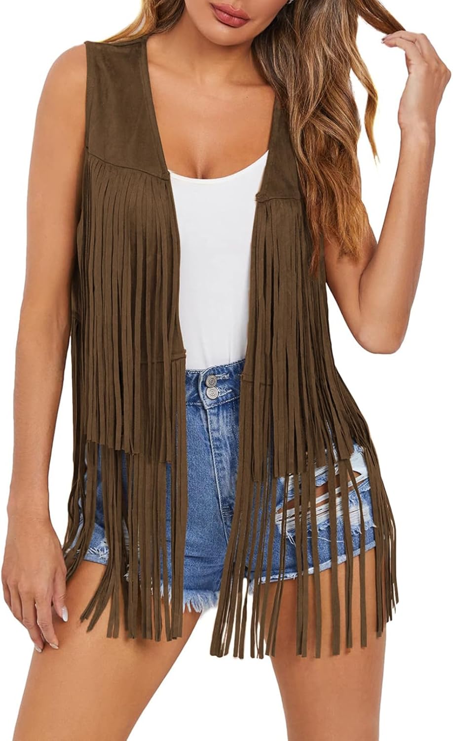 Dokotoo Womens Fringe Vest for 70s Hippie Cowgirl Style