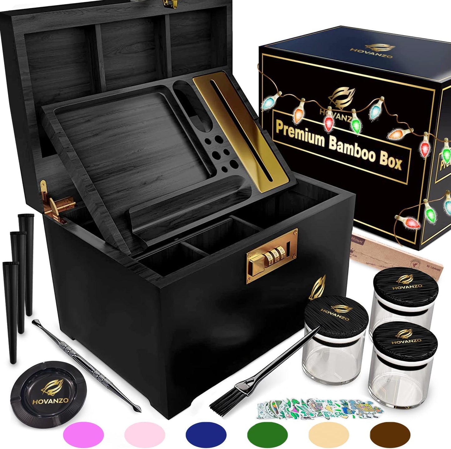 Premium Bamboo Storage Box with Removable Tray and Lock