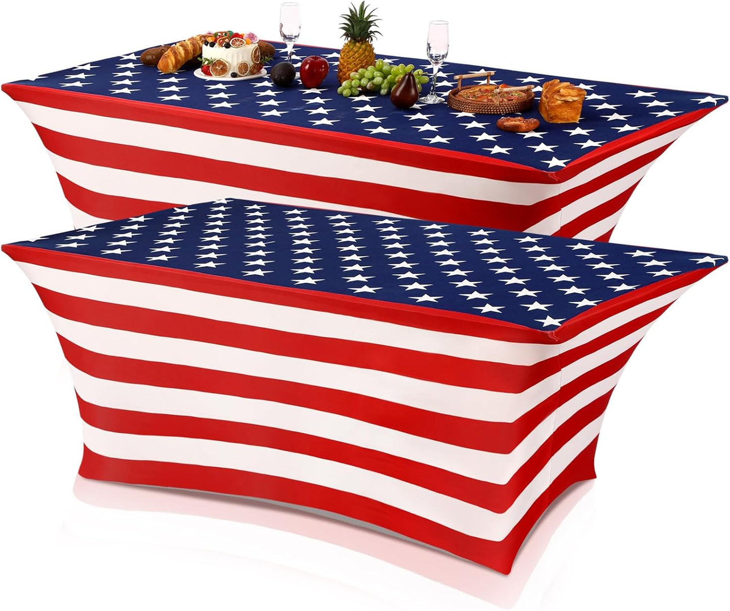 Oudain 2 Pcs Red White and Blue Star Stretch Table Cover