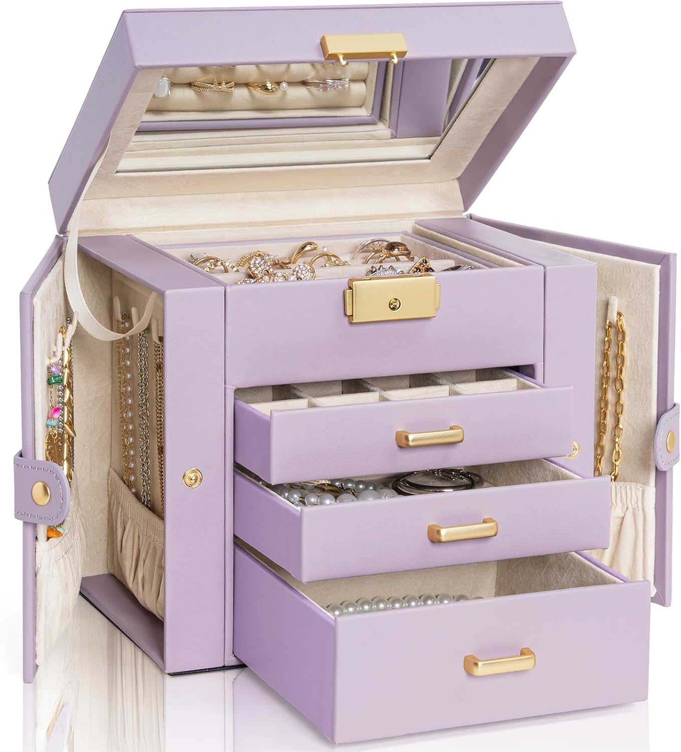 Elegant 4-Tier Jewelry Box Organizer with Lockable Design