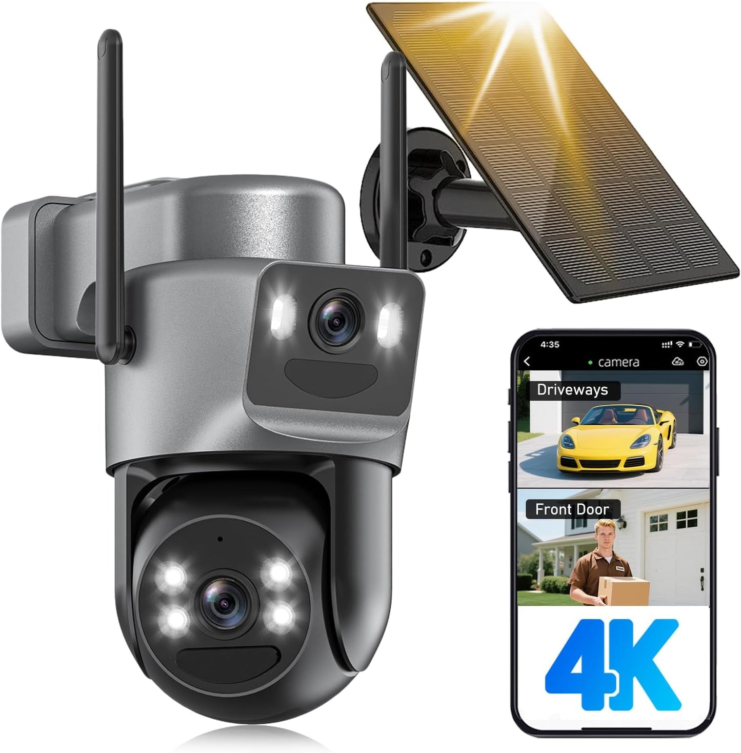 4K Security Cameras Wireless Outdoor with Dual Lens and Night Vision