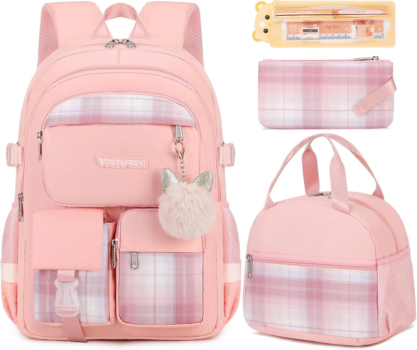 3PCS Waterproof School Backpack for Girls and Women College
