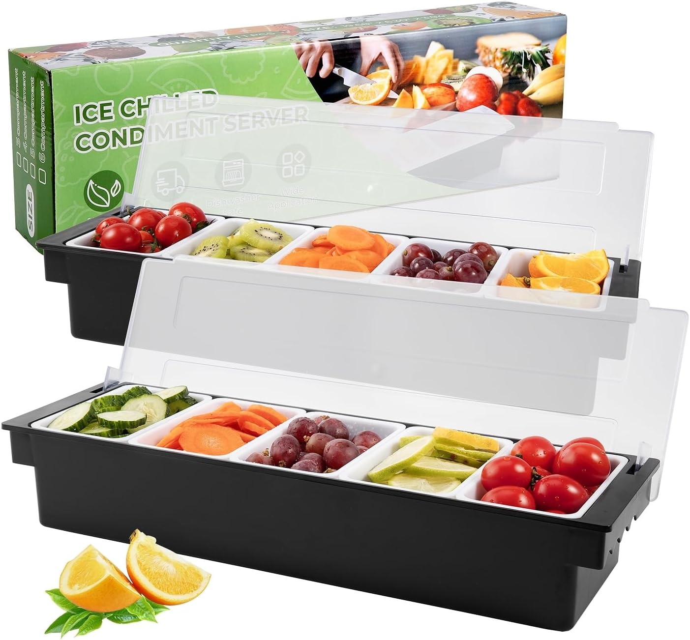 Fruit, Veggie & Condiment Caddy with Lid for Easy Serving