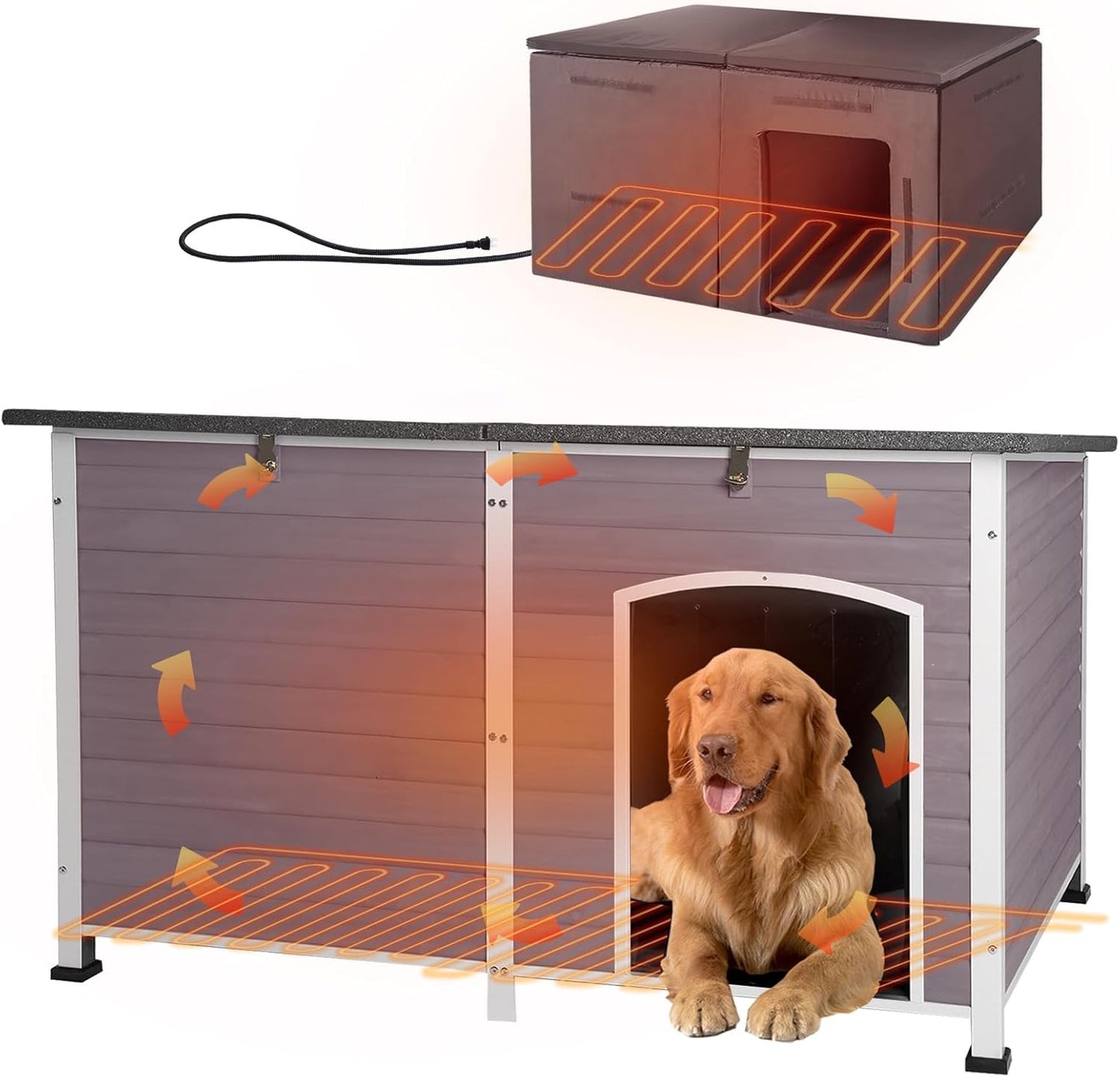 GUTINNEEN 59in Extra Large Heated Outdoor Dog House for Winter