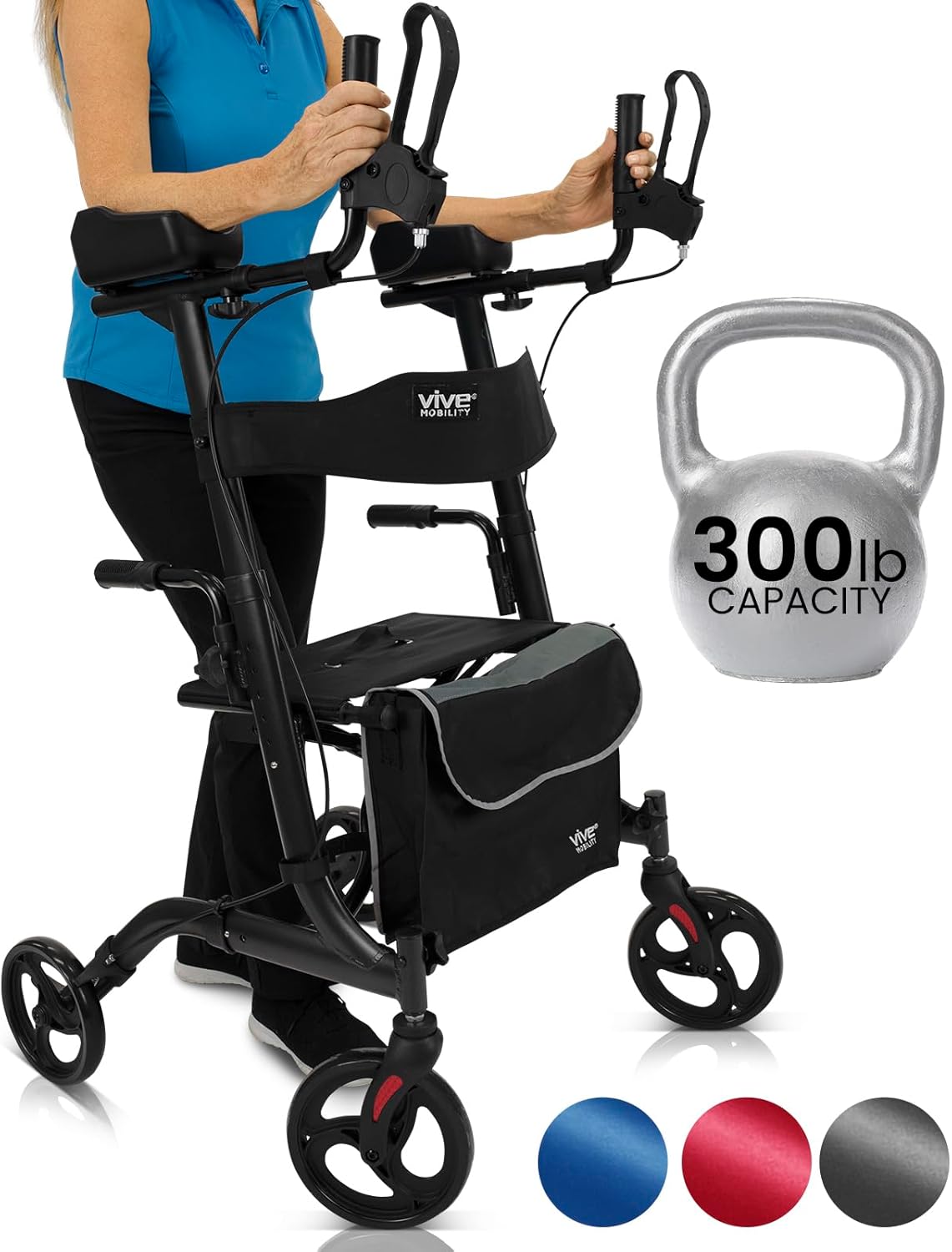 Vive Mobility Upright Walker with Seat - Heavy Duty Rollator