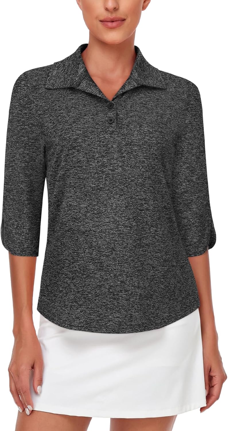 LURANEE Womens Golf Shirt: Quick Dry 3/4 Sleeve Polo - UPF 50+ Protection