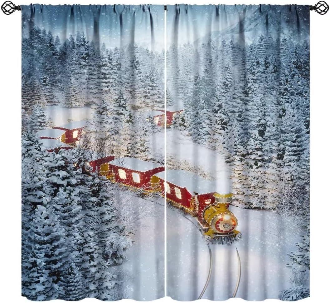 Festive Christmas Train Curtains 63x72in