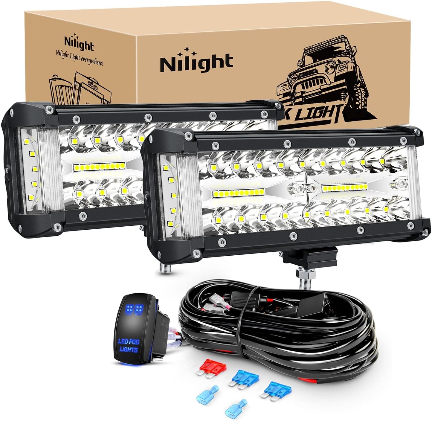 Nilight Side Shooter LED Light Bar 7 Inch Combo for Off Road Use