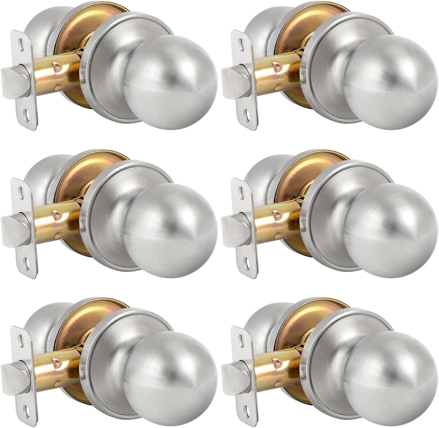 HOSOM Passage Door Knob Set - Keyless Satin Nickel Knobs
