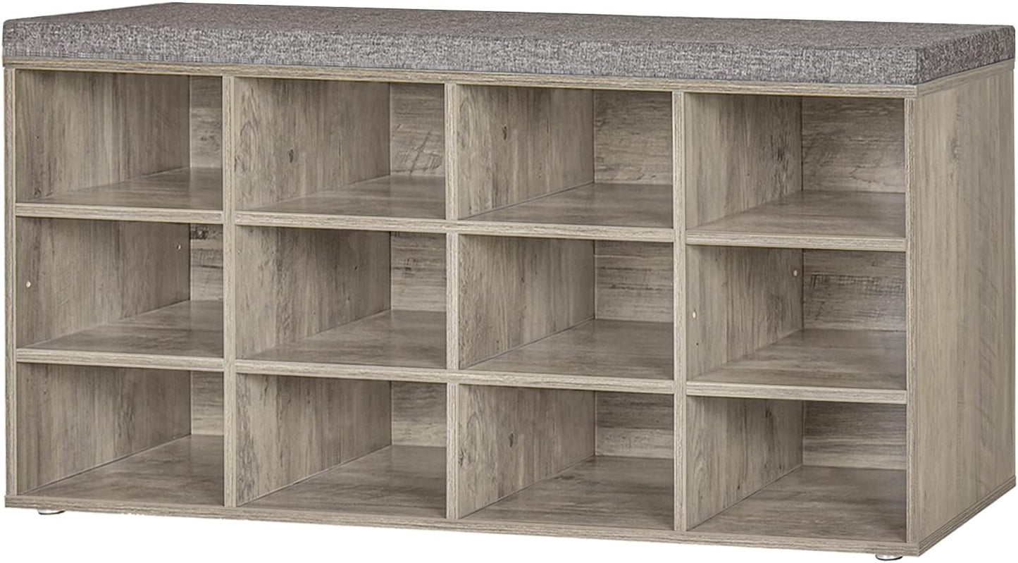 Multifunctional Shoe Bench with 12 Cubbies for Entryway Storage