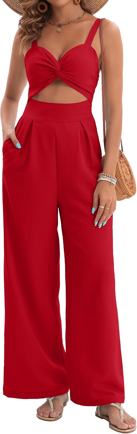 Womens Summer Jumpsuits Dressy Sexy V Neck Twist One Piece