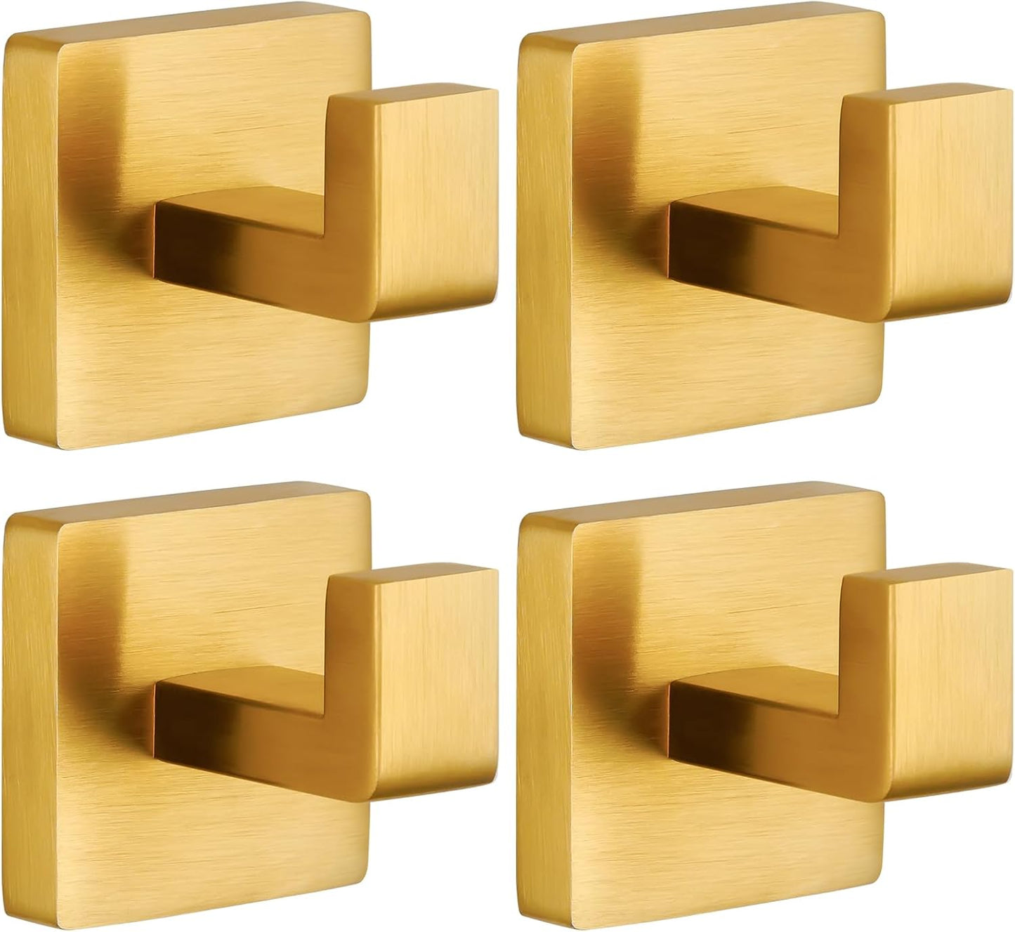 Brushed Gold Towel Hooks for Bathrooms - Heavy Duty 4 Pack