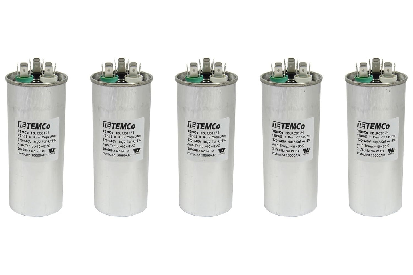 5 Pack 40+7.5 uF Dual Run Capacitor for HVAC Applications