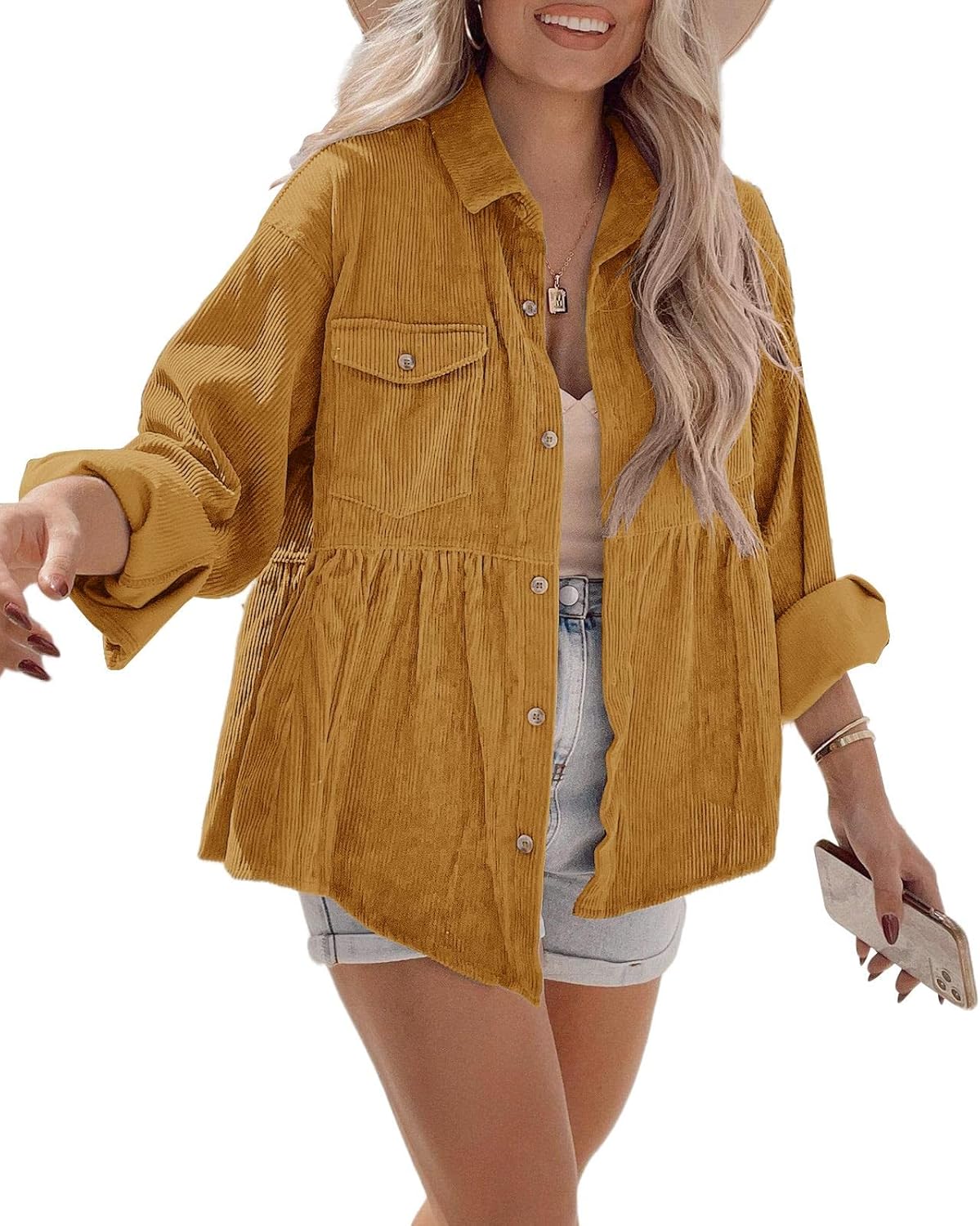 Tutorutor Womens Corduroy Shirts Casual Long Sleeve Blouses