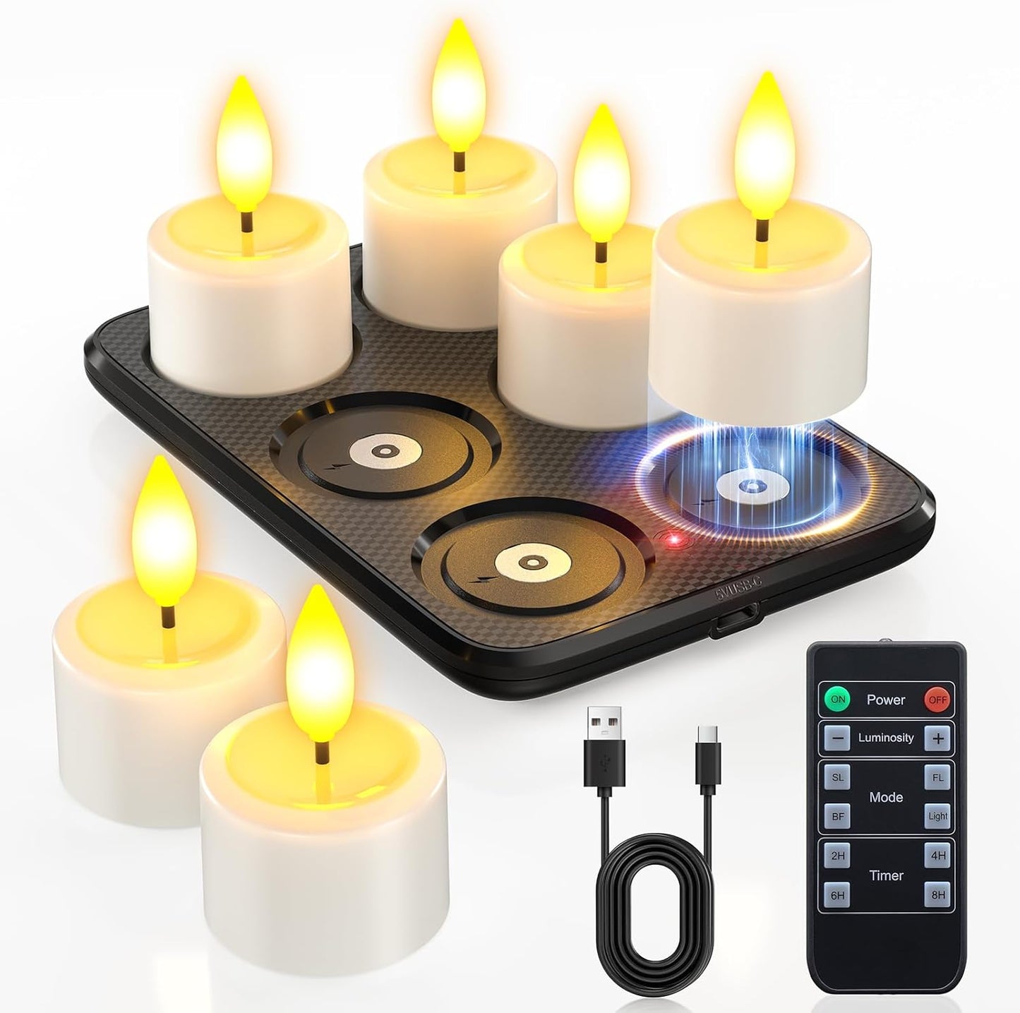 Yme Rechargeable Flameless Tea Lights with Remote & Timer