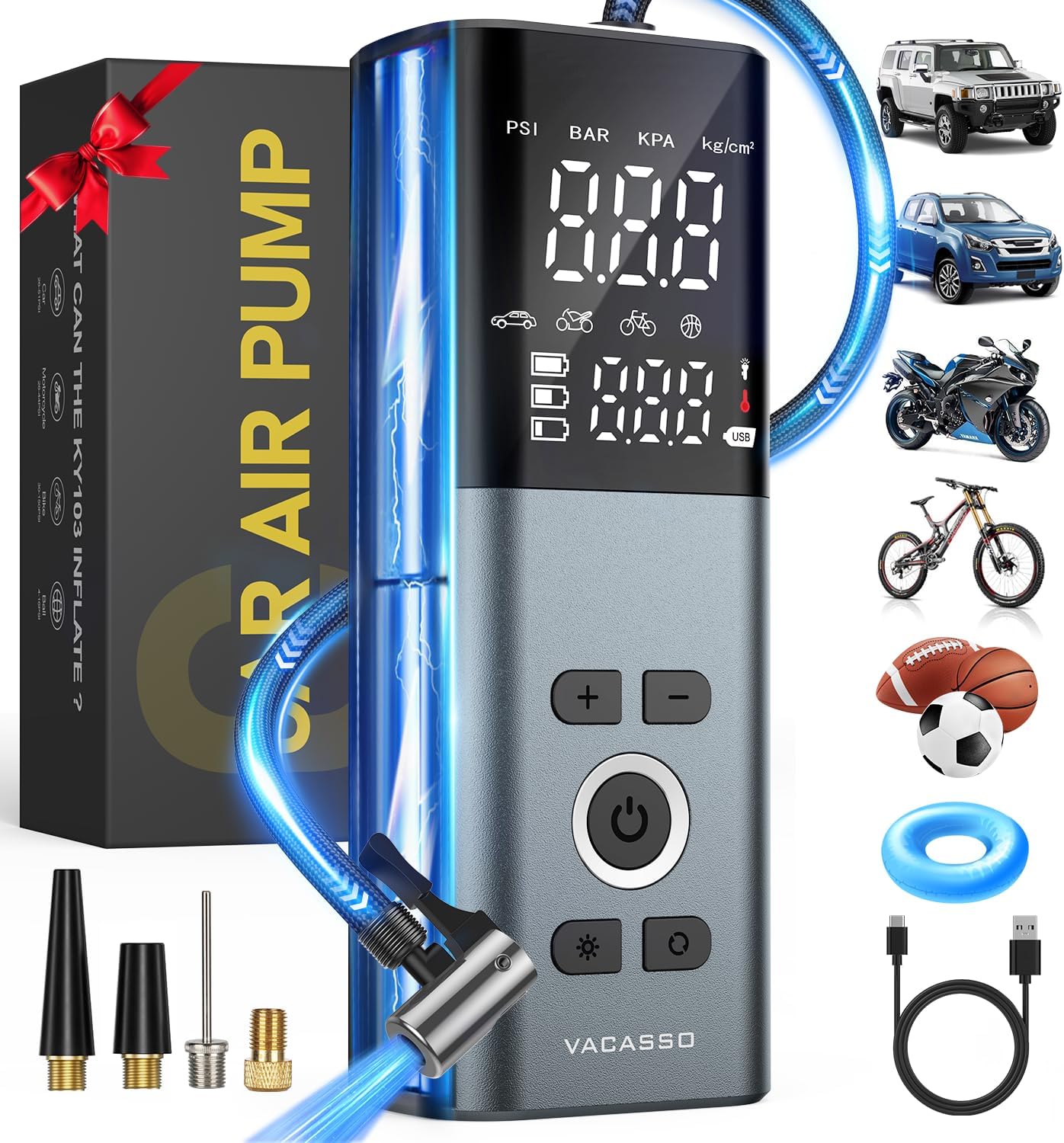 Portable Air Compressor for Car Tires with Smart Autostop Feature