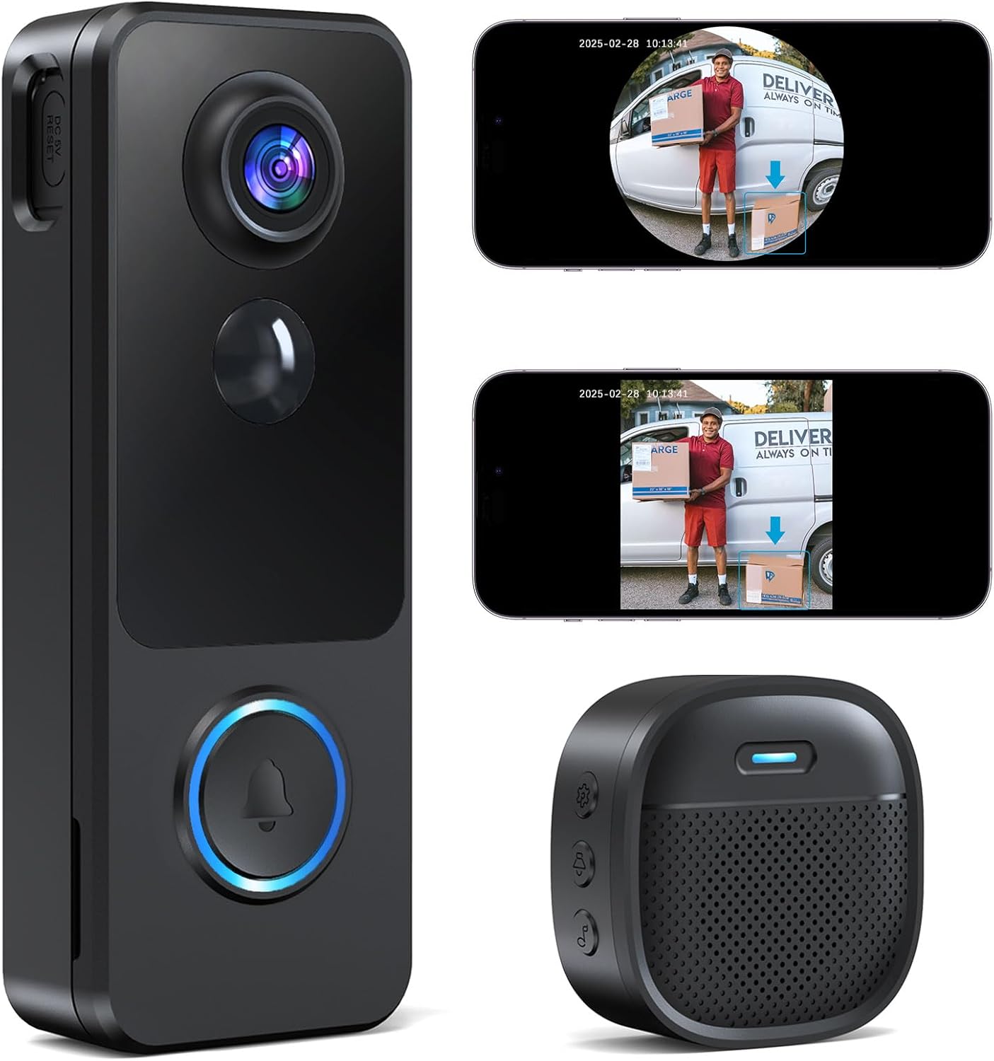 180 Wireless Doorbell Camera, No Subscription, AI Motion Detection