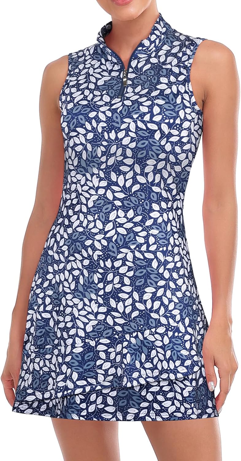 Professional Sleeveless Tennis Dress with Ruffle Hem and Pockets