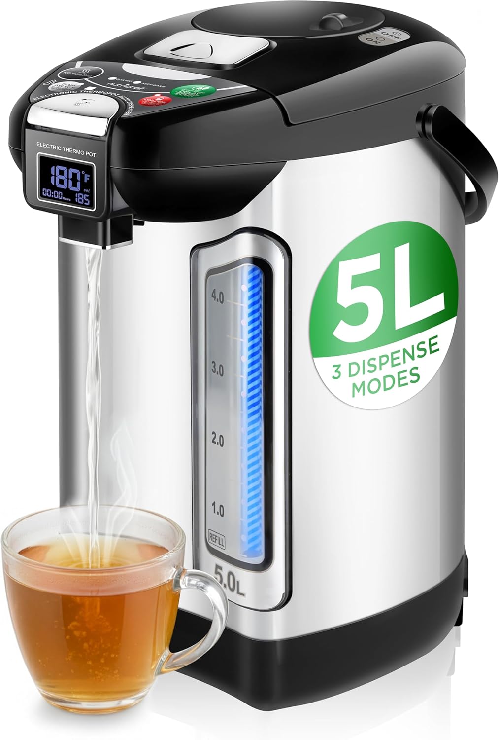 NutriChef Digital Water Boiler and Warmer - 5L Capacity Hot Dispenser