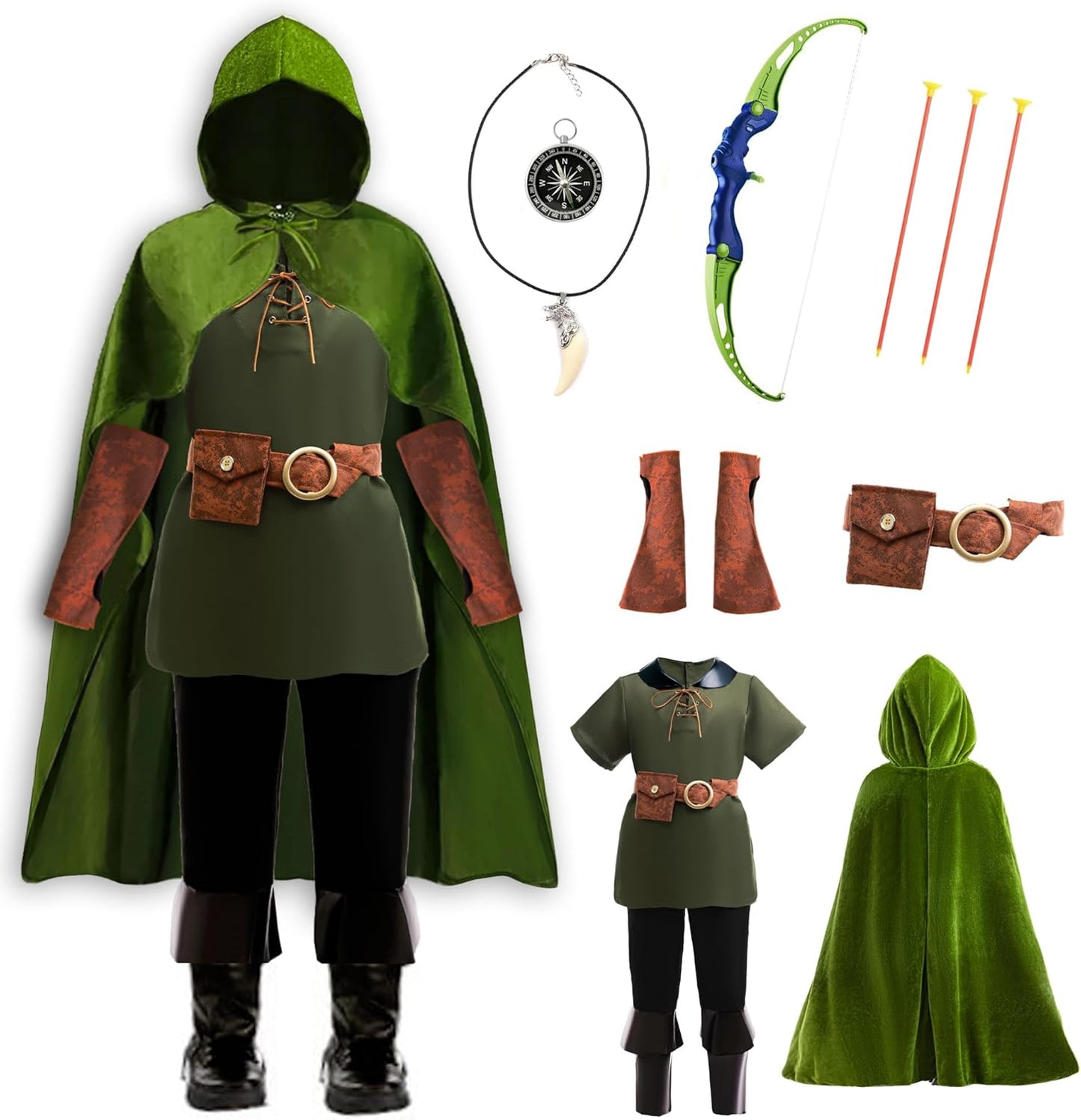 8 Pcs Archer Costume for Kids Boys Medieval Renaissance Fun